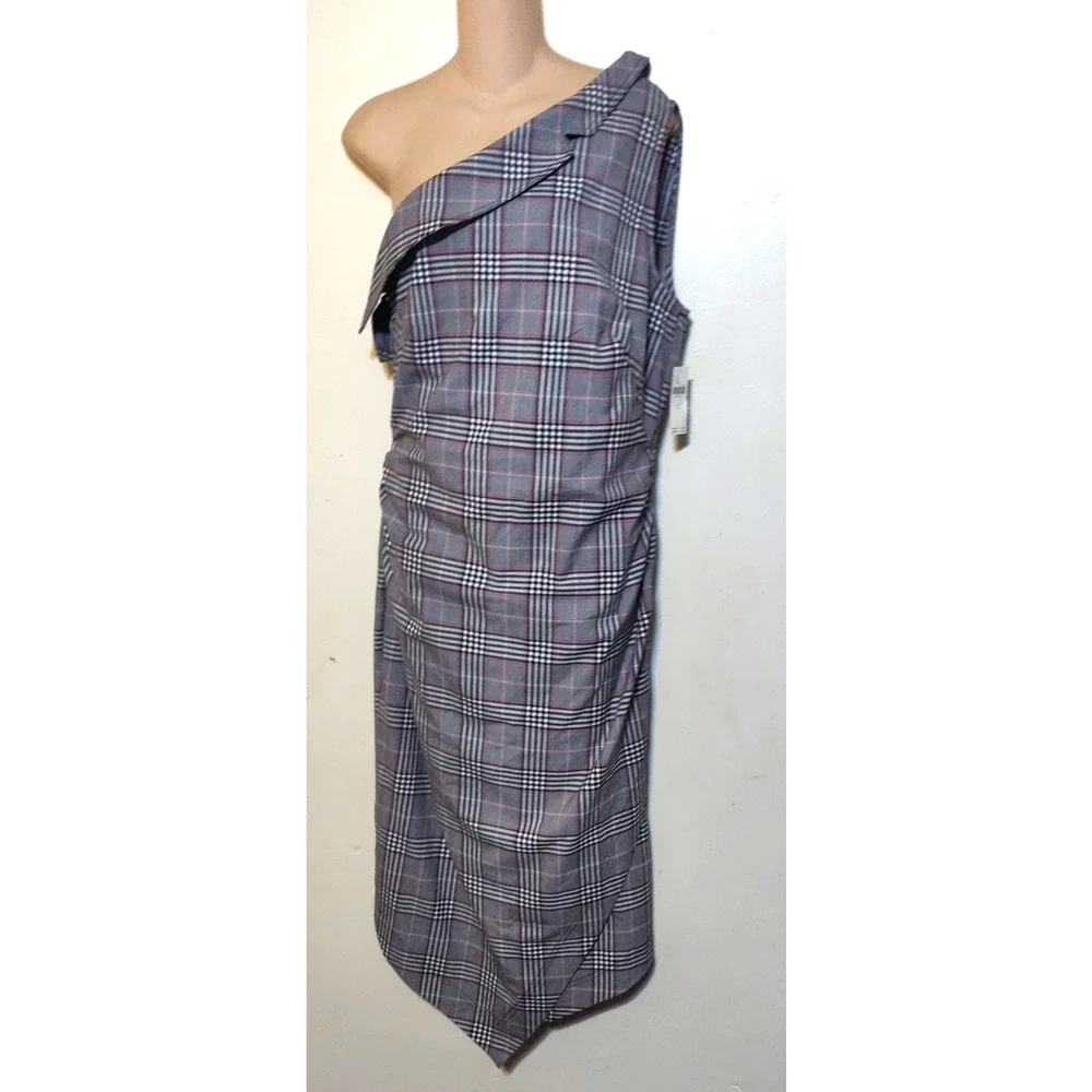 Maeve Anthropologie Plaid Dress 6P One Shoulder Prep School Girl Midi Preppy NWT - Picture 3 of 16